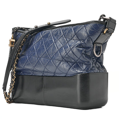 CHANEL Vintage Calf Gabrielle du Chanel Large Chain Shoulder Black X Navy Gold x Silver-Tone Hardware, Pre-Owned