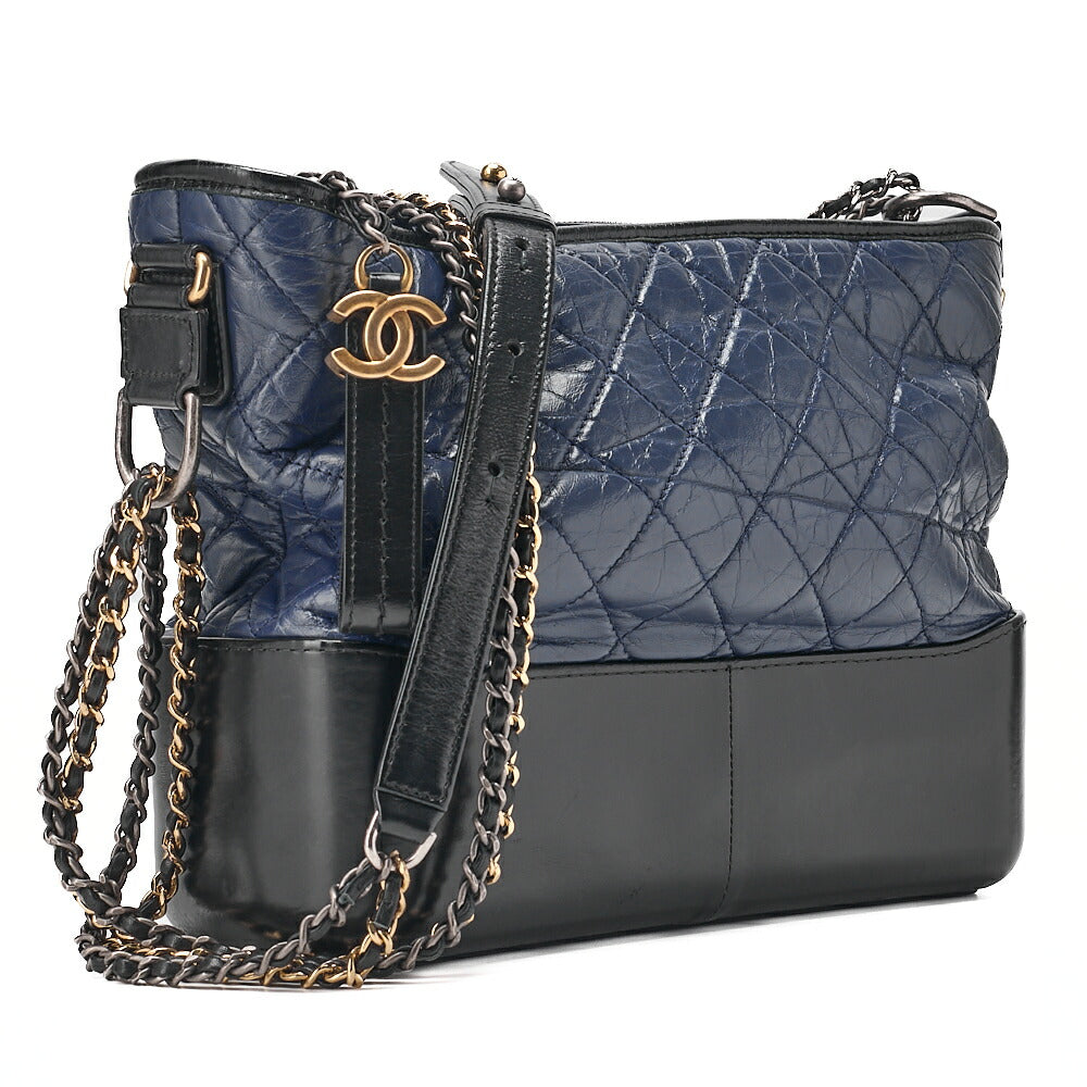 CHANEL Vintage Calf Gabrielle du Chanel Large Chain Shoulder Black X Navy Gold x Silver-Tone Hardware, Pre-Owned