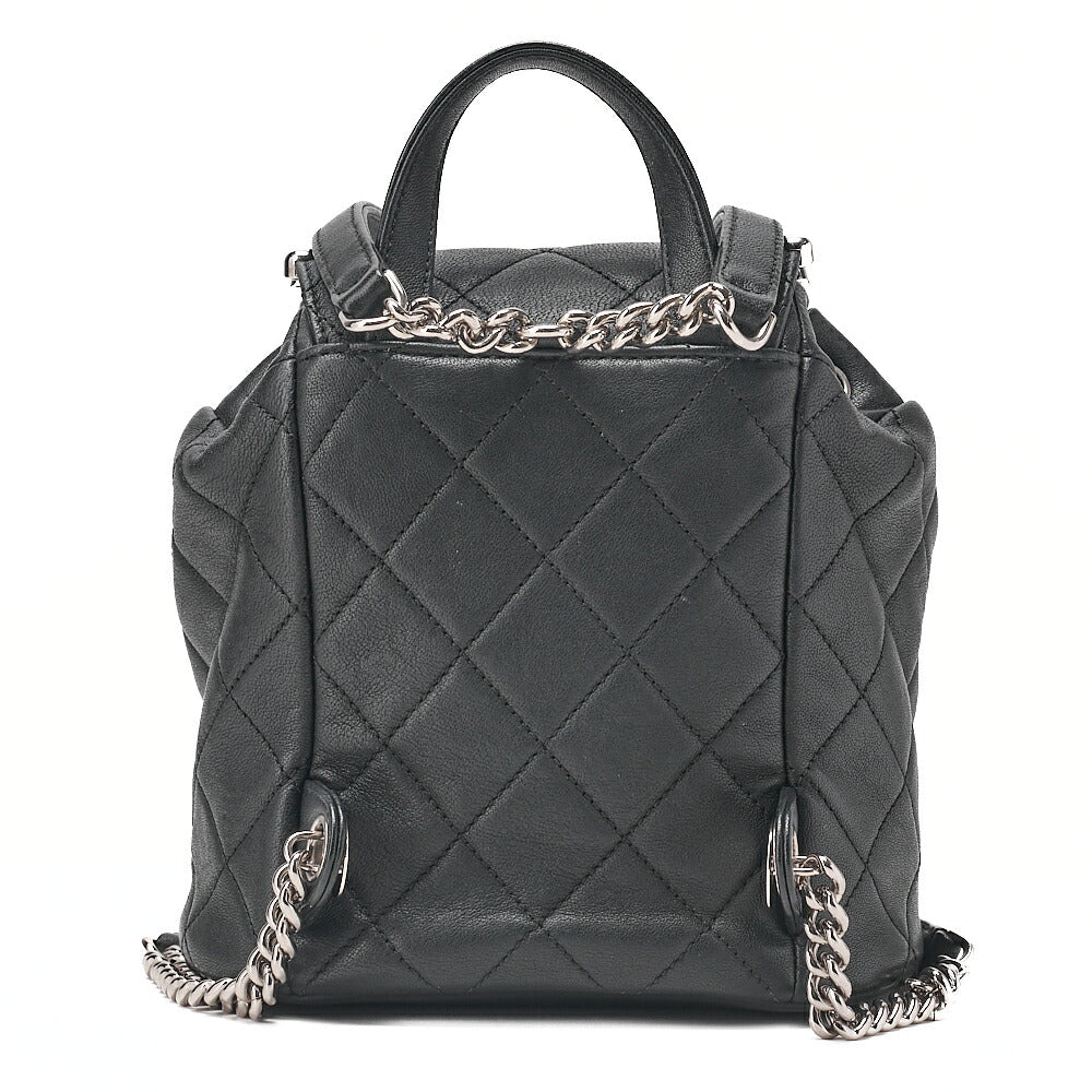 CHANEL Lambskin Matelasse Studd Chain Backpack Black Gold x Silver-Tone Hardware, Pre-Owned