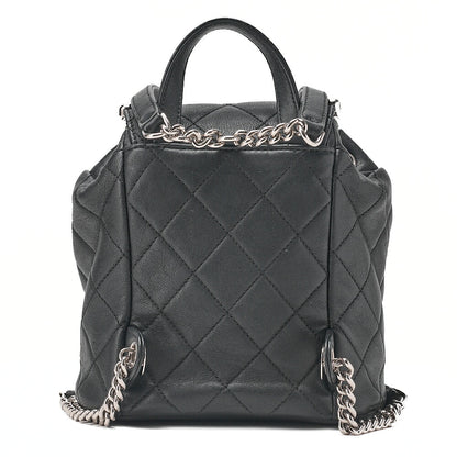 CHANEL Lambskin Matelasse Studd Chain Backpack Black Gold x Silver-Tone Hardware, Pre-Owned
