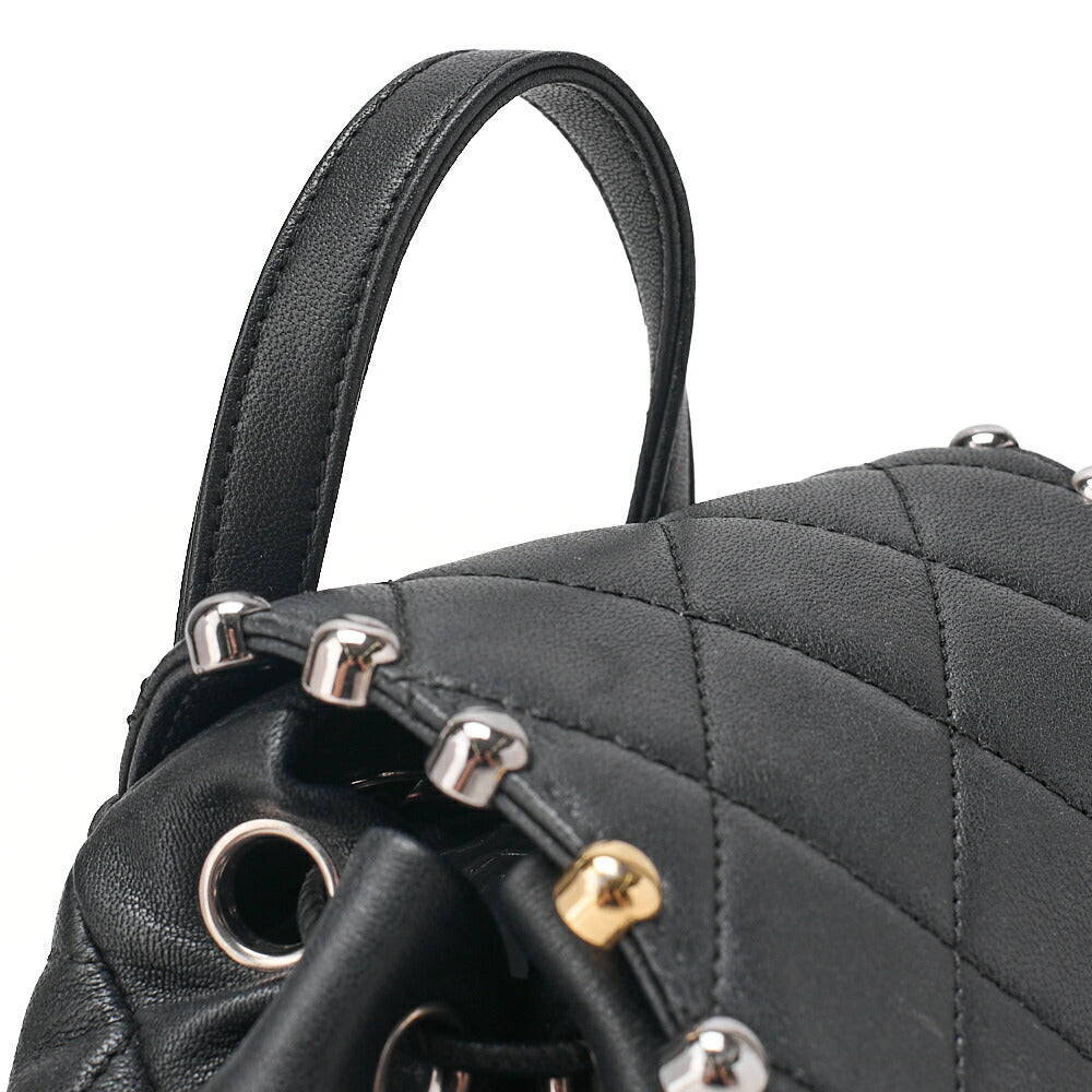 CHANEL Lambskin Matelasse Studd Chain Backpack Black Gold x Silver-Tone Hardware, Pre-Owned