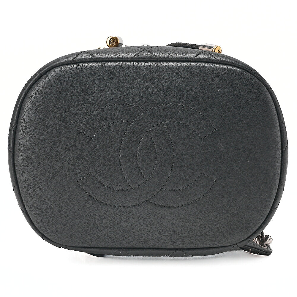 CHANEL Lambskin Matelasse Studd Chain Backpack Black Gold x Silver-Tone Hardware, Pre-Owned