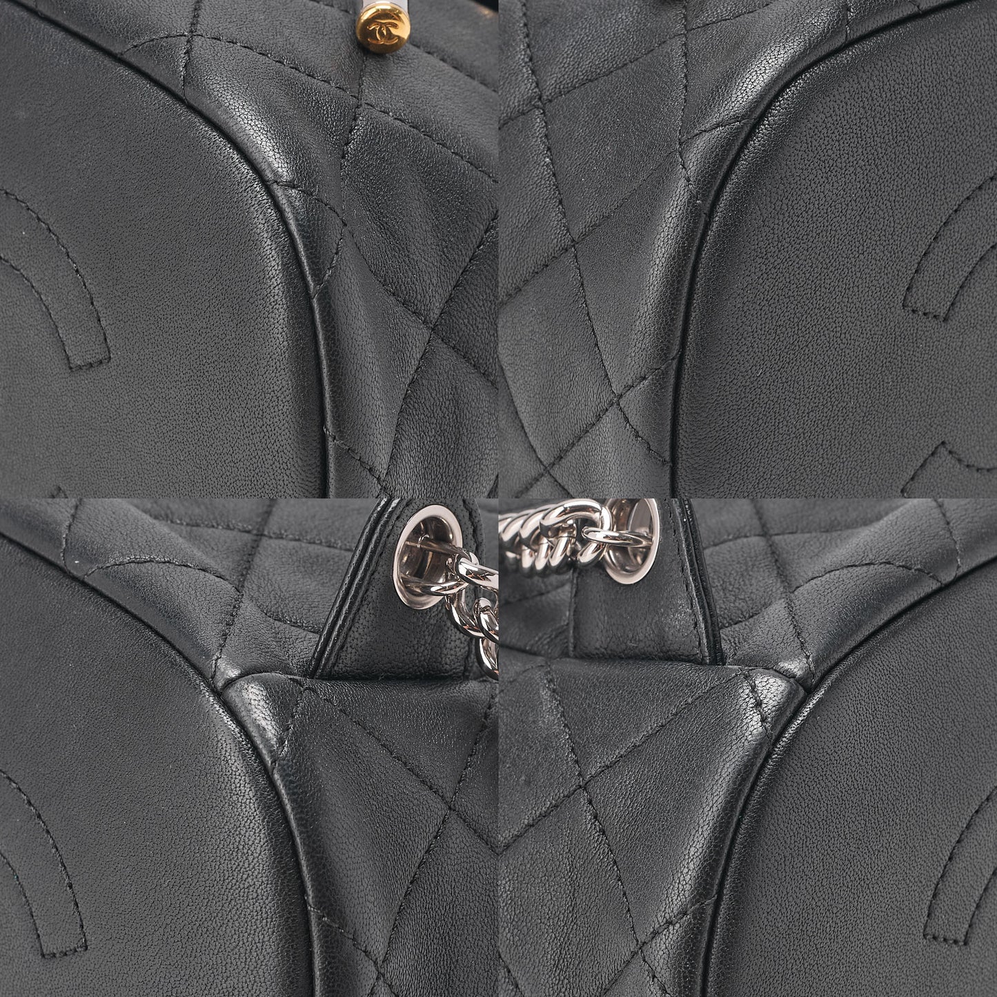 CHANEL Lambskin Matelasse Studd Chain Backpack Black Gold x Silver-Tone Hardware, Pre-Owned