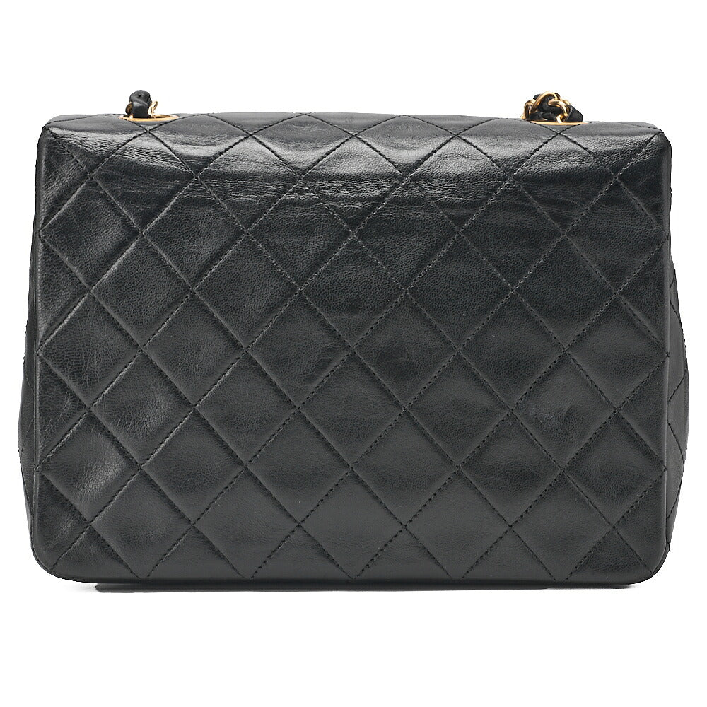 CHANEL Lambskin Mini Matelasse 20cm Single Flap Chain Shoulder Bag Black Gold-Tone Hardware, Pre-Owned