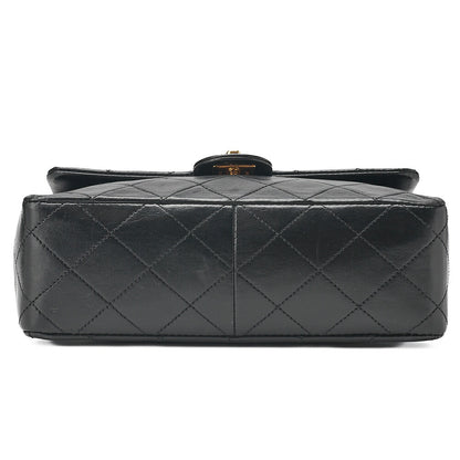 CHANEL Lambskin Mini Matelasse 20cm Single Flap Chain Shoulder Bag Black Gold-Tone Hardware, Pre-Owned