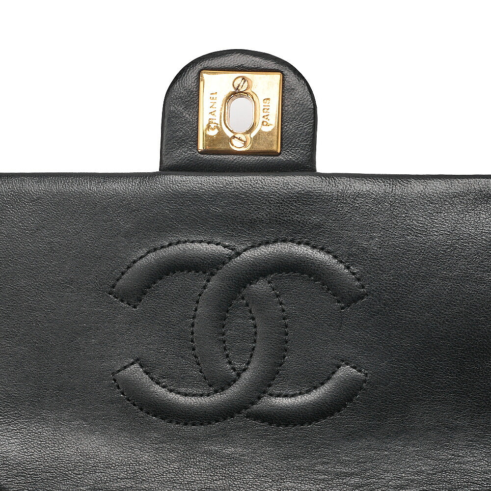 CHANEL Lambskin Mini Matelasse 20cm Single Flap Chain Shoulder Bag Black Gold-Tone Hardware, Pre-Owned