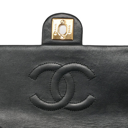 CHANEL Lambskin Mini Matelasse 20cm Single Flap Chain Shoulder Bag Black Gold-Tone Hardware, Pre-Owned