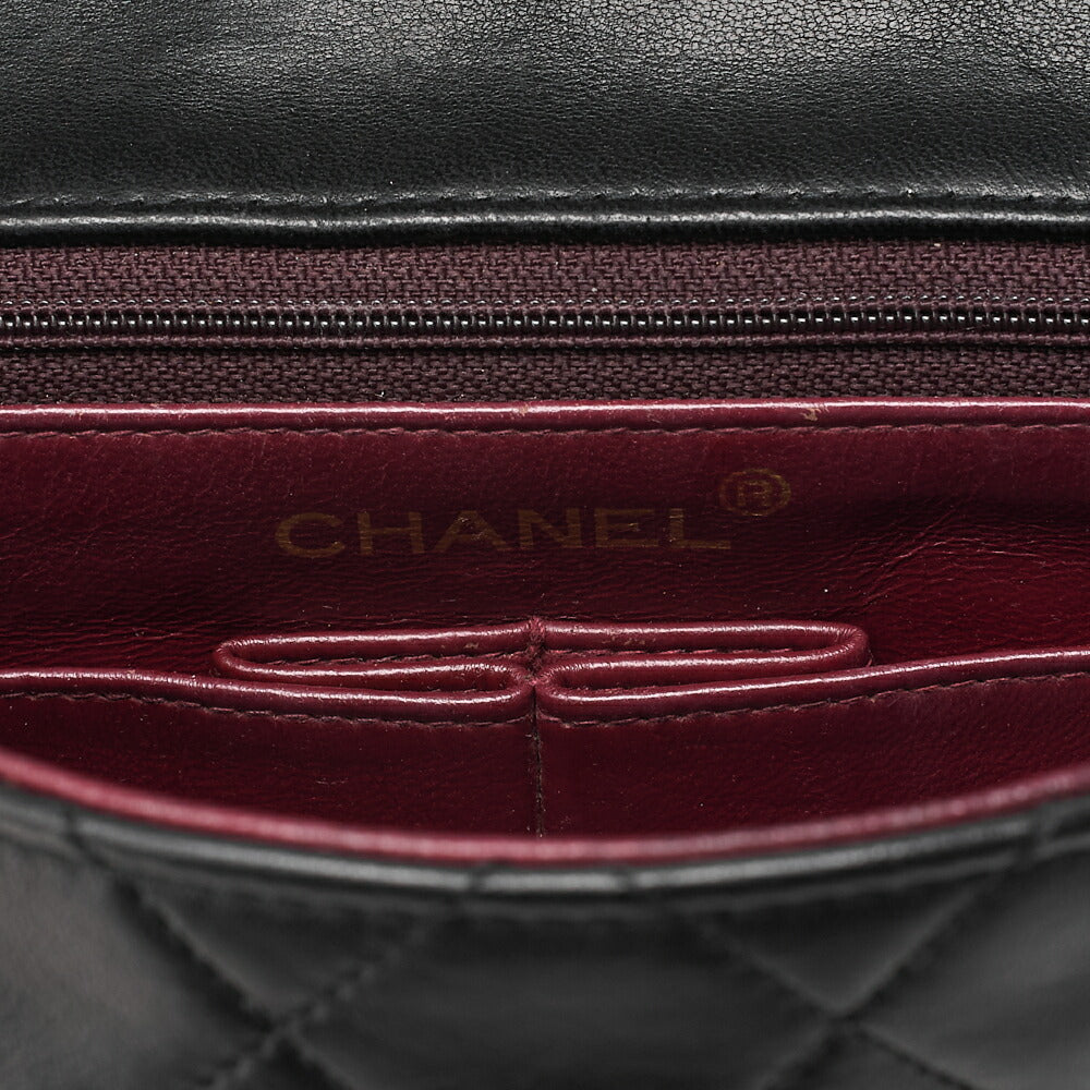 CHANEL Lambskin Mini Matelasse 20cm Single Flap Chain Shoulder Bag Black Gold-Tone Hardware, Pre-Owned