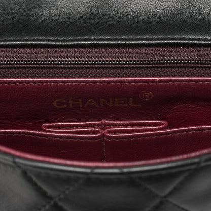 CHANEL Lambskin Mini Matelasse 20cm Single Flap Chain Shoulder Bag Black Gold-Tone Hardware, Pre-Owned