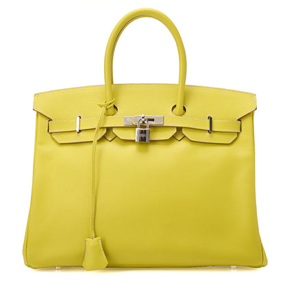 HERMES Birkin 35 Epson Handbag Lime x Gris Parle (Silver -Tone Hardware, Pre-Owned