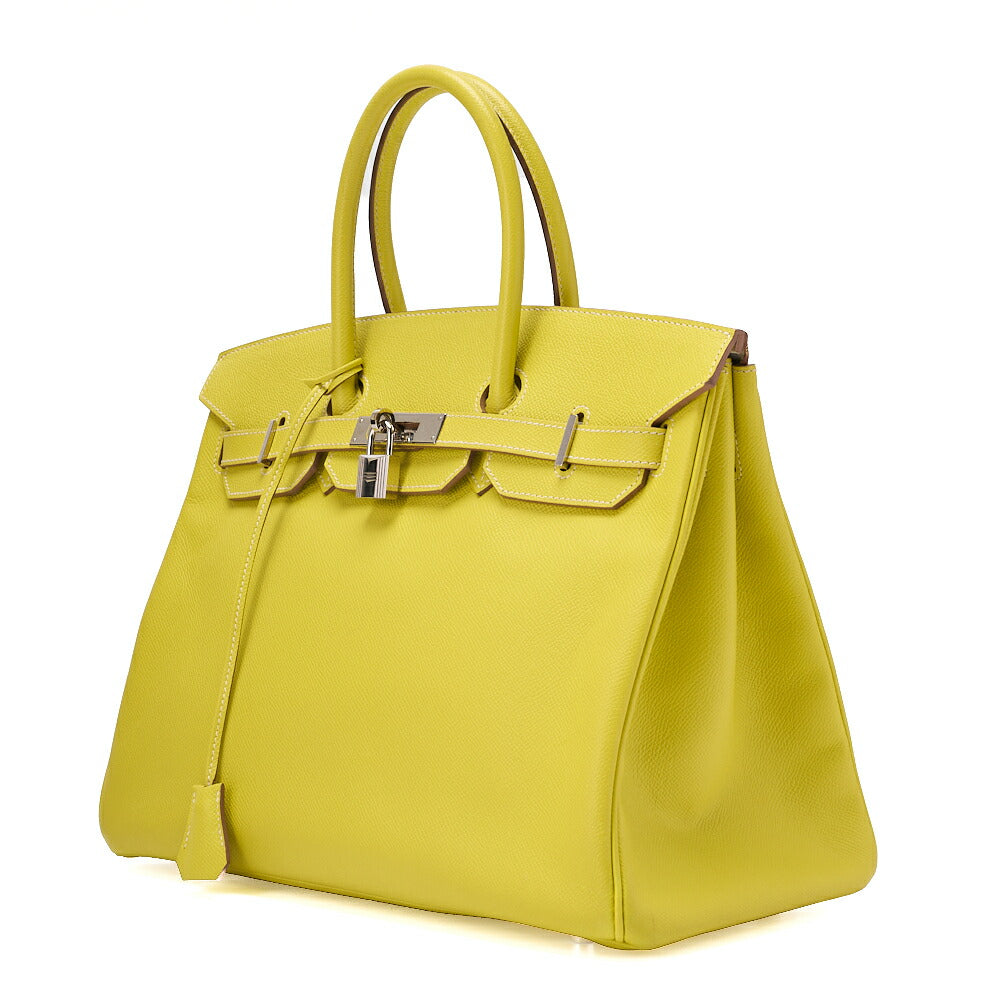 HERMES Birkin 35 Epson Handbag Lime x Gris Parle (Silver -Tone Hardware, Pre-Owned