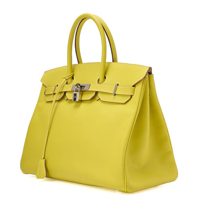 HERMES Birkin 35 Epson Handbag Lime x Gris Parle (Silver -Tone Hardware, Pre-Owned