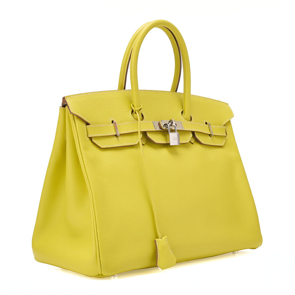 HERMES Birkin 35 Epson Handbag Lime x Gris Parle (Silver -Tone Hardware, Pre-Owned
