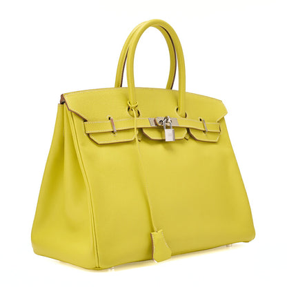 HERMES Birkin 35 Epson Handbag Lime x Gris Parle (Silver -Tone Hardware, Pre-Owned