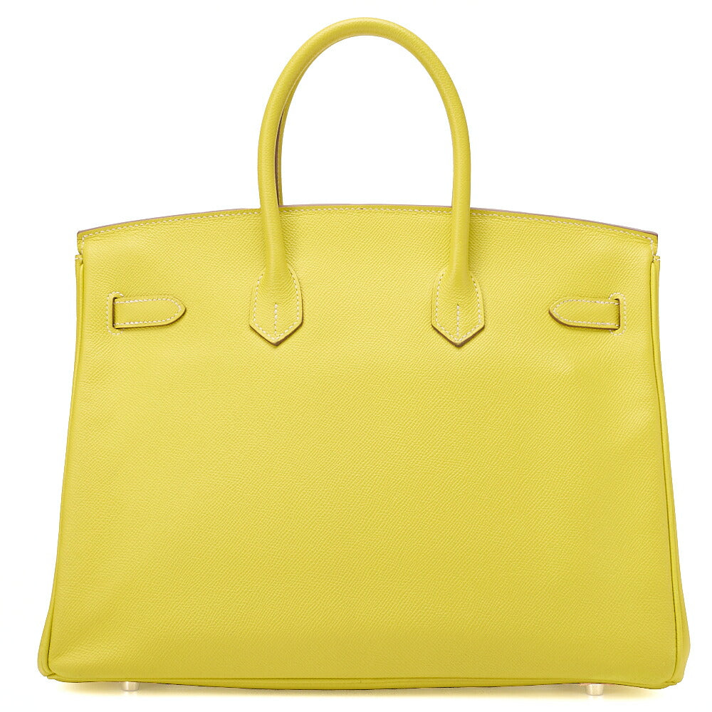 HERMES Birkin 35 Epson Handbag Lime x Gris Parle (Silver -Tone Hardware, Pre-Owned