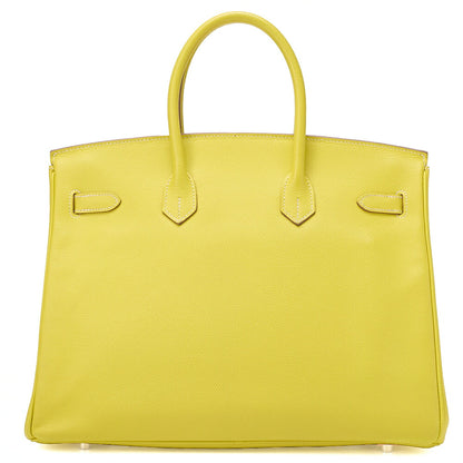 HERMES Birkin 35 Epson Handbag Lime x Gris Parle (Silver -Tone Hardware, Pre-Owned