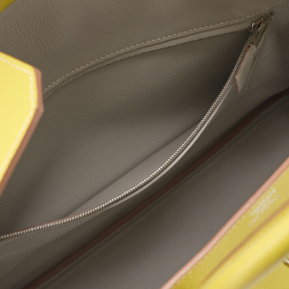 HERMES Birkin 35 Epson Handbag Lime x Gris Parle (Silver -Tone Hardware, Pre-Owned