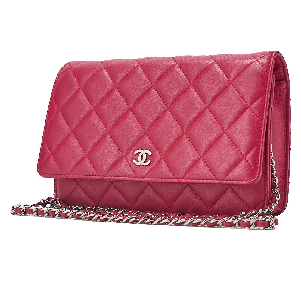 CHANEL Matelasse Chain Wallet Lambskin Red Silver-Tone Hardware, Pre-Owned