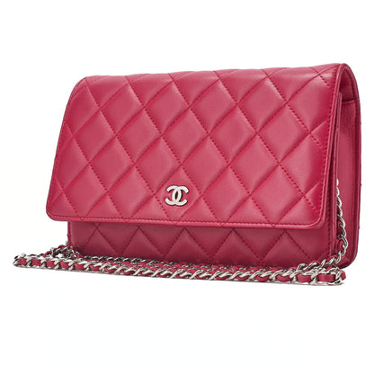 CHANEL Matelasse Chain Wallet Lambskin Red Silver-Tone Hardware, Pre-Owned