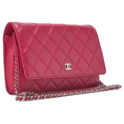 CHANEL Matelasse Chain Wallet Lambskin Red Silver-Tone Hardware, Pre-Owned