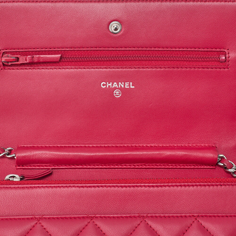 CHANEL Matelasse Chain Wallet Lambskin Red Silver-Tone Hardware, Pre-Owned