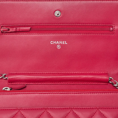 CHANEL Matelasse Chain Wallet Lambskin Red Silver-Tone Hardware, Pre-Owned