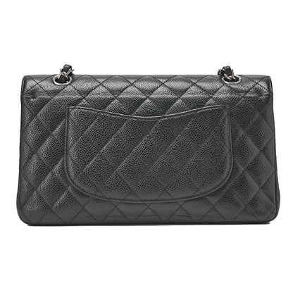 CHANEL Caviar Skin Matelasse Double Flap 25cm Chain Shoulder Black Silver-Tone Hardware, Pre-Owned