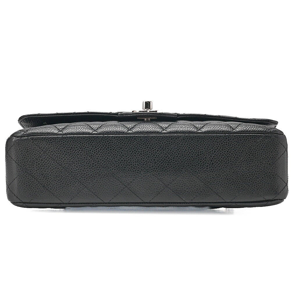 CHANEL Caviar Skin Matelasse Double Flap 25cm Chain Shoulder Black Silver-Tone Hardware, Pre-Owned