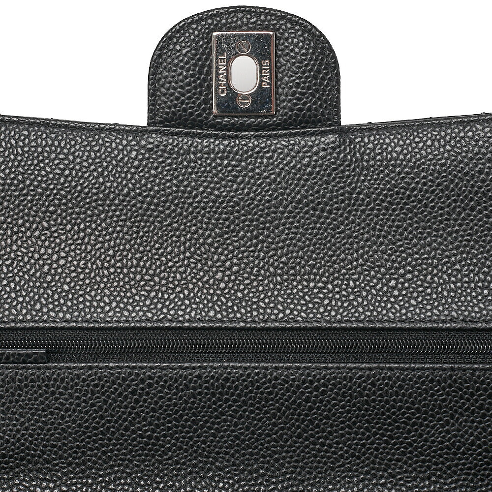 CHANEL Caviar Skin Matelasse Double Flap 25cm Chain Shoulder Black Silver-Tone Hardware, Pre-Owned