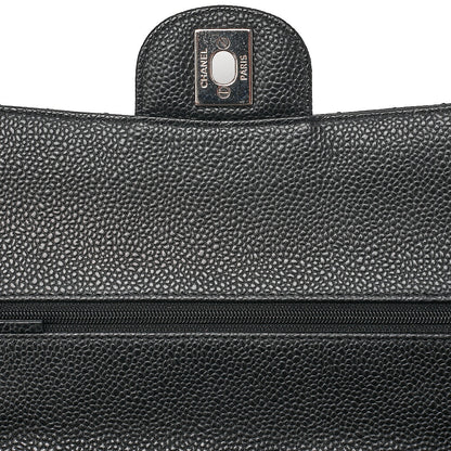 CHANEL Caviar Skin Matelasse Double Flap 25cm Chain Shoulder Black Silver-Tone Hardware, Pre-Owned