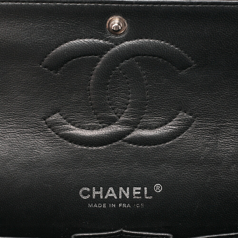 CHANEL Caviar Skin Matelasse Double Flap 25cm Chain Shoulder Black Silver-Tone Hardware, Pre-Owned