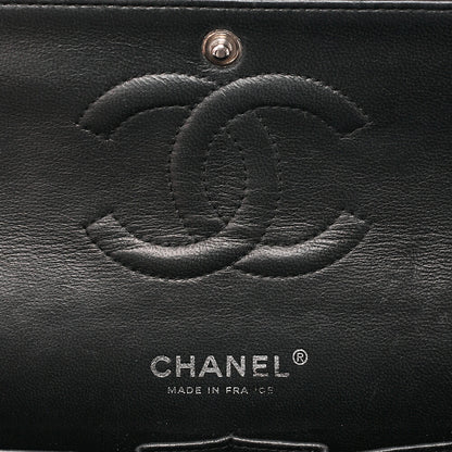 CHANEL Caviar Skin Matelasse Double Flap 25cm Chain Shoulder Black Silver-Tone Hardware, Pre-Owned