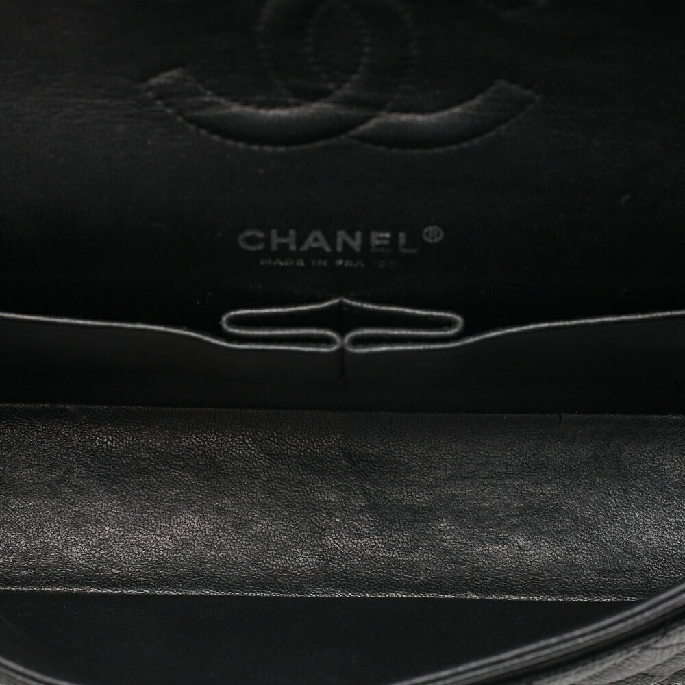 CHANEL Caviar Skin Matelasse Double Flap 25cm Chain Shoulder Black Silver-Tone Hardware, Pre-Owned