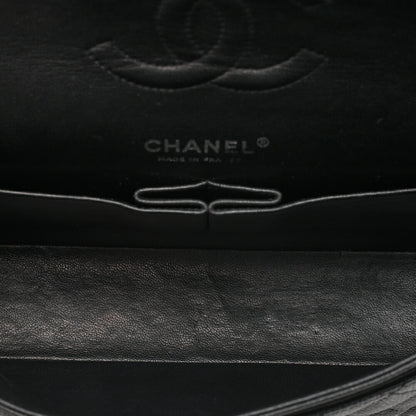 CHANEL Caviar Skin Matelasse Double Flap 25cm Chain Shoulder Black Silver-Tone Hardware, Pre-Owned