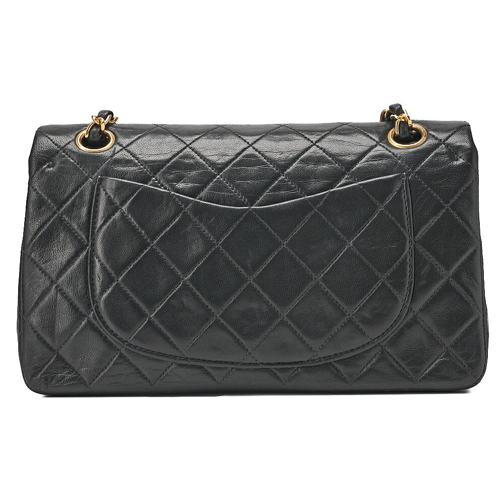 CHANEL Matelasse 23cm Double Flap Chain Shoulder Bag Lambskin Black Gold-Tone Hardware, Pre-Owned