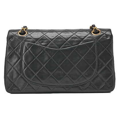 CHANEL Matelasse 23cm Double Flap Chain Shoulder Bag Lambskin Black Gold-Tone Hardware, Pre-Owned