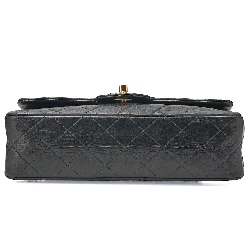 CHANEL Matelasse 23cm Double Flap Chain Shoulder Bag Lambskin Black Gold-Tone Hardware, Pre-Owned