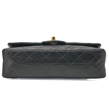 CHANEL Matelasse 23cm Double Flap Chain Shoulder Bag Lambskin Black Gold-Tone Hardware, Pre-Owned