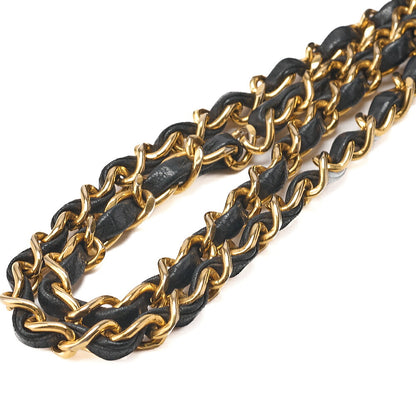 CHANEL Matelasse 23cm Double Flap Chain Shoulder Bag Lambskin Black Gold-Tone Hardware, Pre-Owned