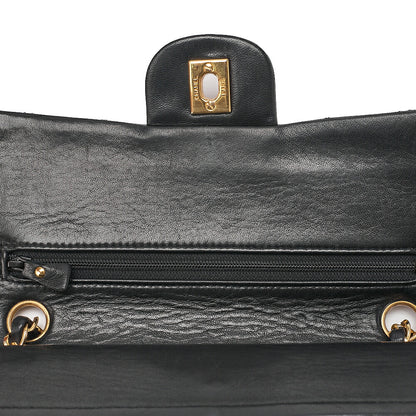 CHANEL Matelasse 23cm Double Flap Chain Shoulder Bag Lambskin Black Gold-Tone Hardware, Pre-Owned