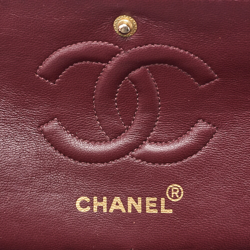 CHANEL Matelasse 23cm Double Flap Chain Shoulder Bag Lambskin Black Gold-Tone Hardware, Pre-Owned