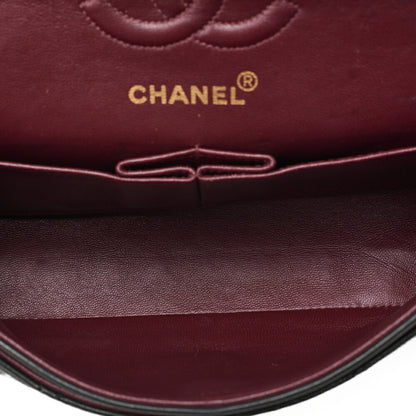 CHANEL Matelasse 23cm Double Flap Chain Shoulder Bag Lambskin Black Gold-Tone Hardware, Pre-Owned
