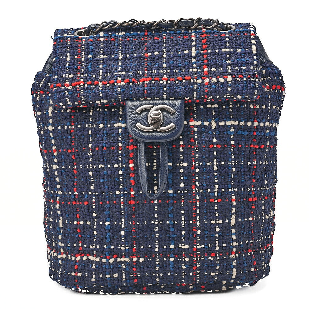 CHANEL Caviar Skin x Tweed Turn Lock Chain Backpack Navy x Multicolor Silver-Tone Hardware, Pre-Owned