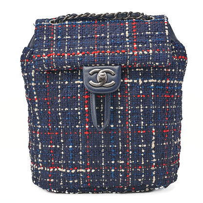CHANEL Caviar Skin x Tweed Turn Lock Chain Backpack Navy x Multicolor Silver-Tone Hardware, Pre-Owned