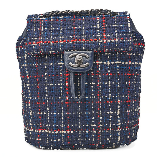 CHANEL Caviar Skin x Tweed Turn Lock Chain Backpack Navy x Multicolor Silver-Tone Hardware, Pre-Owned