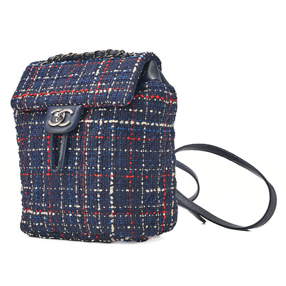 CHANEL Caviar Skin x Tweed Turn Lock Chain Backpack Navy x Multicolor Silver-Tone Hardware, Pre-Owned