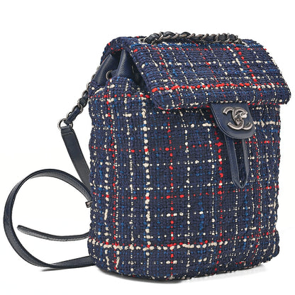 CHANEL Caviar Skin x Tweed Turn Lock Chain Backpack Navy x Multicolor Silver-Tone Hardware, Pre-Owned