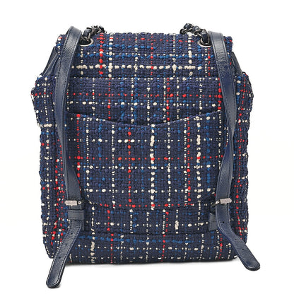 CHANEL Caviar Skin x Tweed Turn Lock Chain Backpack Navy x Multicolor Silver-Tone Hardware, Pre-Owned