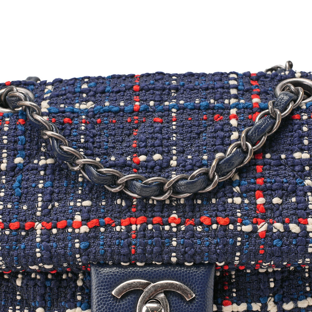 CHANEL Caviar Skin x Tweed Turn Lock Chain Backpack Navy x Multicolor Silver-Tone Hardware, Pre-Owned