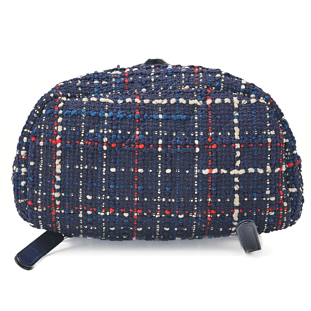CHANEL Caviar Skin x Tweed Turn Lock Chain Backpack Navy x Multicolor Silver-Tone Hardware, Pre-Owned